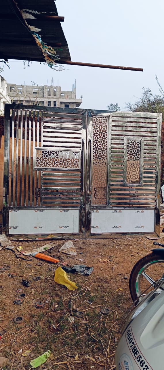 Modern Stainless Steel Gate with Geometric Patterns